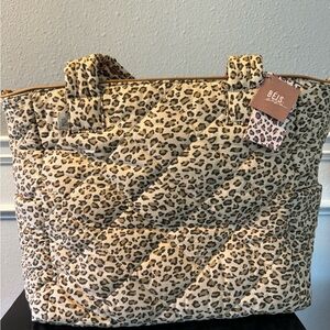 NWT BÉIS / Beis x Elsa Hosk Cream Brown Quilted Tote Bag Wild Child